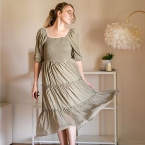 Mikarose sage green tiered dress